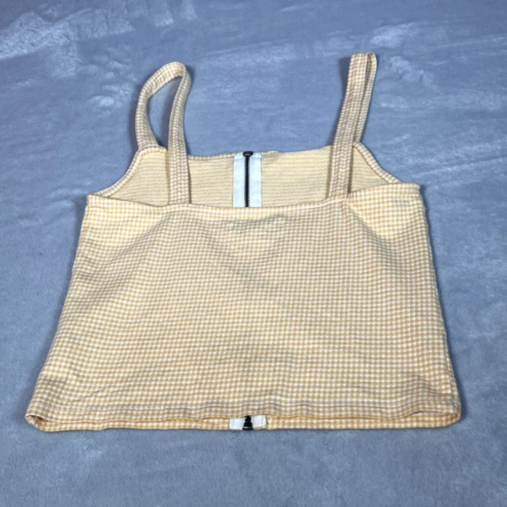 American Eagle Tank Top Womens Size XS Yellow White Gingham Crop Zip Festival‎ - Picture 4 of 7